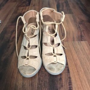 Heeled lace up sandals